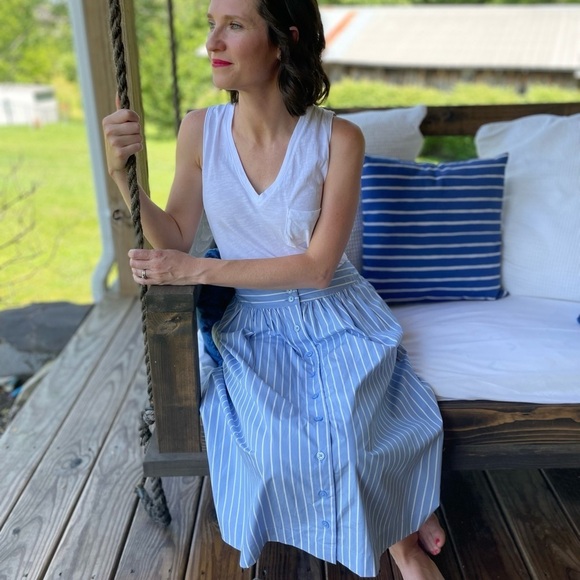 Who What Wear Blue Striped Midi Skirt Size 4 - Picture 1 of 2